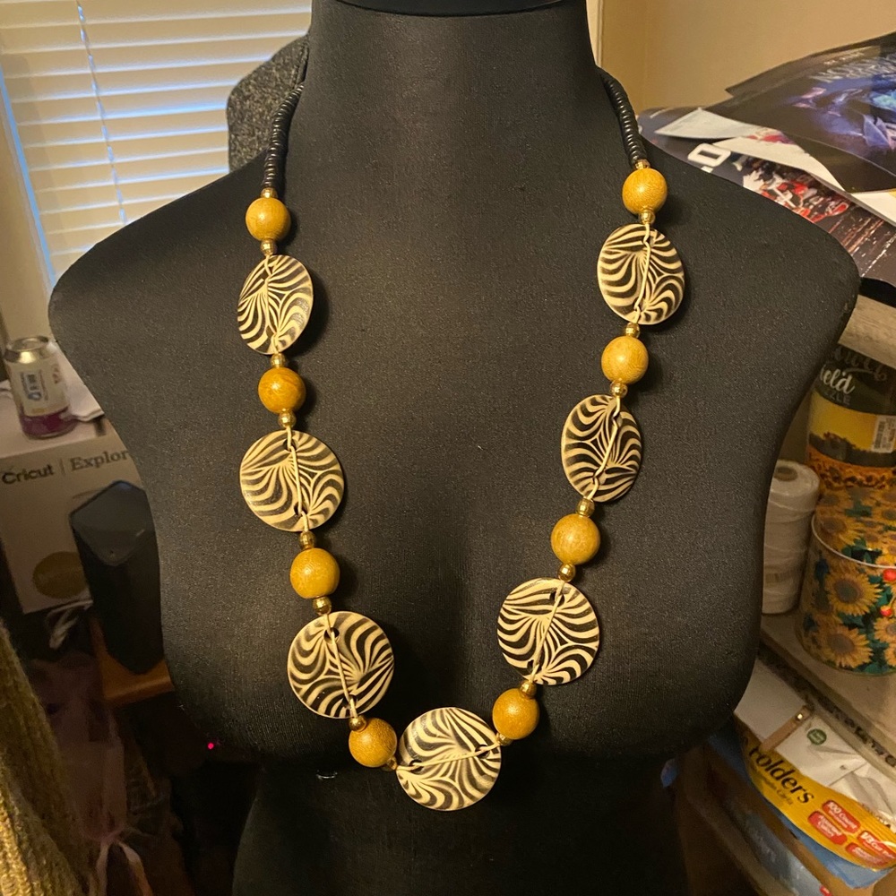 Wood bead necklace.